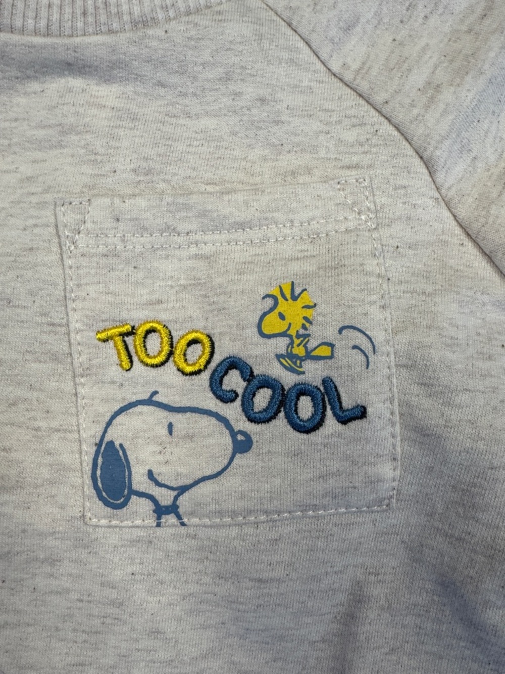 Peanuts Light Gray & Blue 'Too Cool' Kids Tee with Snoopy Pocket - Picture 2 of 11